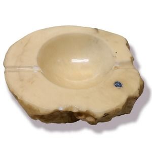 Vintage Genuine Italian Alabaster Heavy Ashtray Hand Carved 7x6